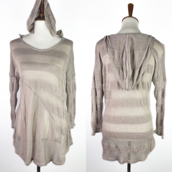 ANTHROPOLOGIE Saturday Sunday Taupe Hooded Knit Sweater - Picture 2 of 4